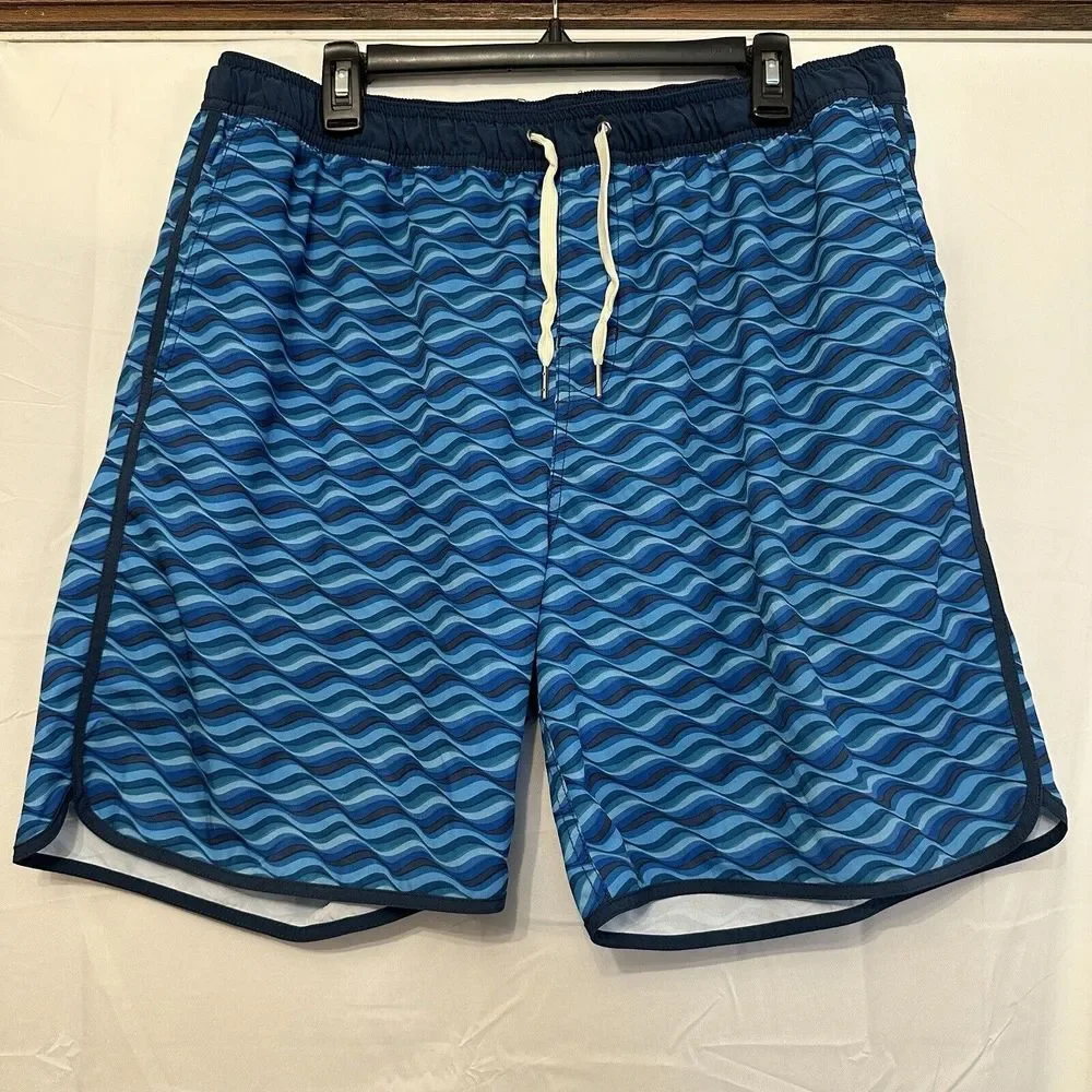Fair‎ Harbor Men's 3XL Swim Trunks Blue Geometric Print Lined Board Shorts